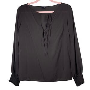 THEORY Black Long Sleeve Sheer Silk Blouse Medium